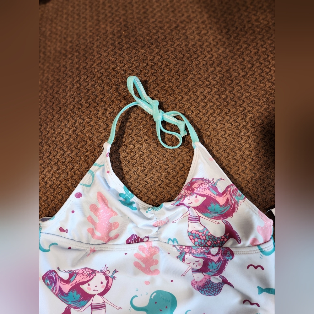 Penelope Plumm Girl's Halter Tankini Frost & Sapphire Mermaids & Fishes NWT - Picture 3 of 4